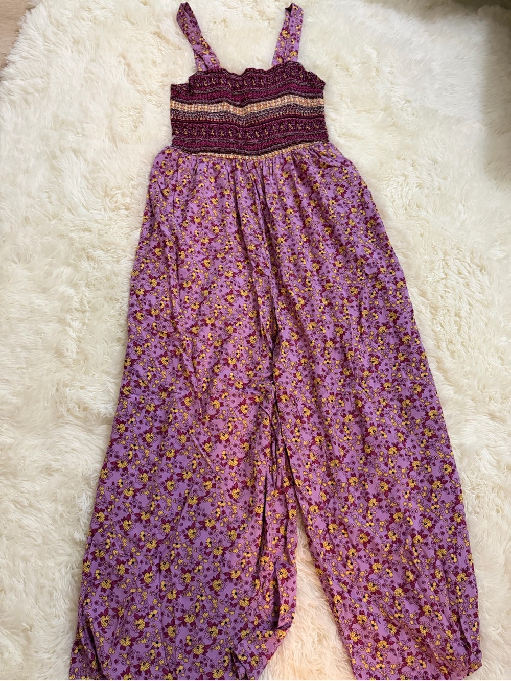 Smocked Lavender Floral Jumpsuit with Adjustable Straps